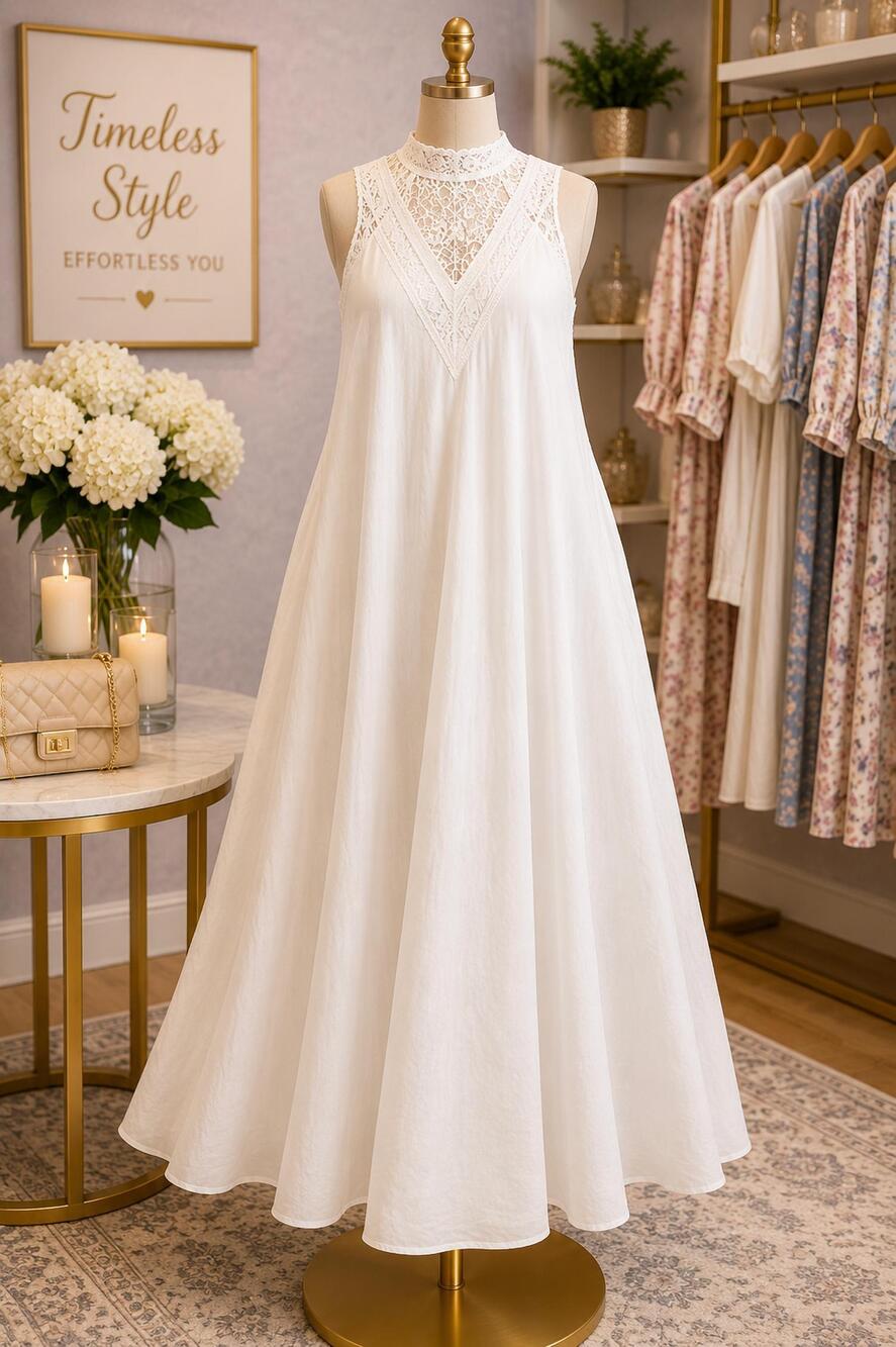 NEW STEP IN STYLE lace trim maxi dress in white